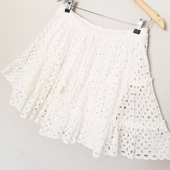 Zara White Eyelet Embroidered Tiered Mini Skirt M High Waist Coquette Romantic - Picture 3 of 16